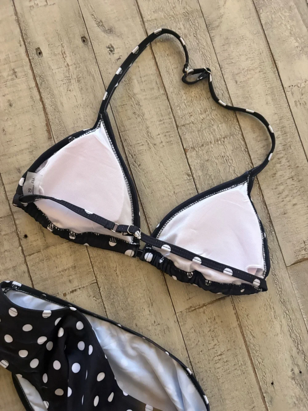 Girls Black Polka Dot Triangle Bikini Set with Side Tie Skirt